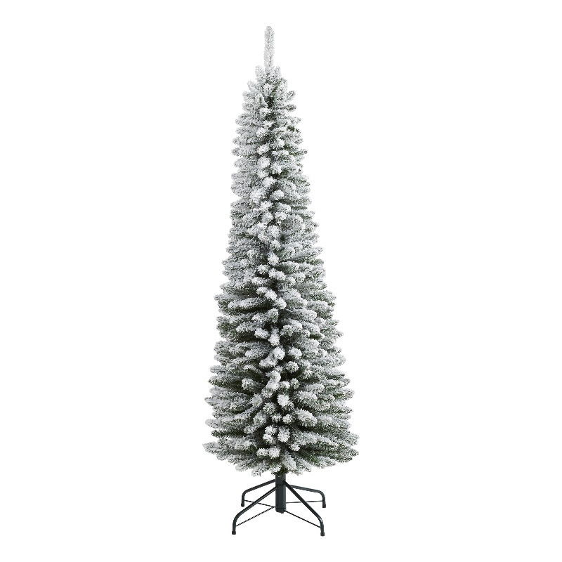 Nearly Natural 6ft Flocked Pencil Artificial Christmas Tree