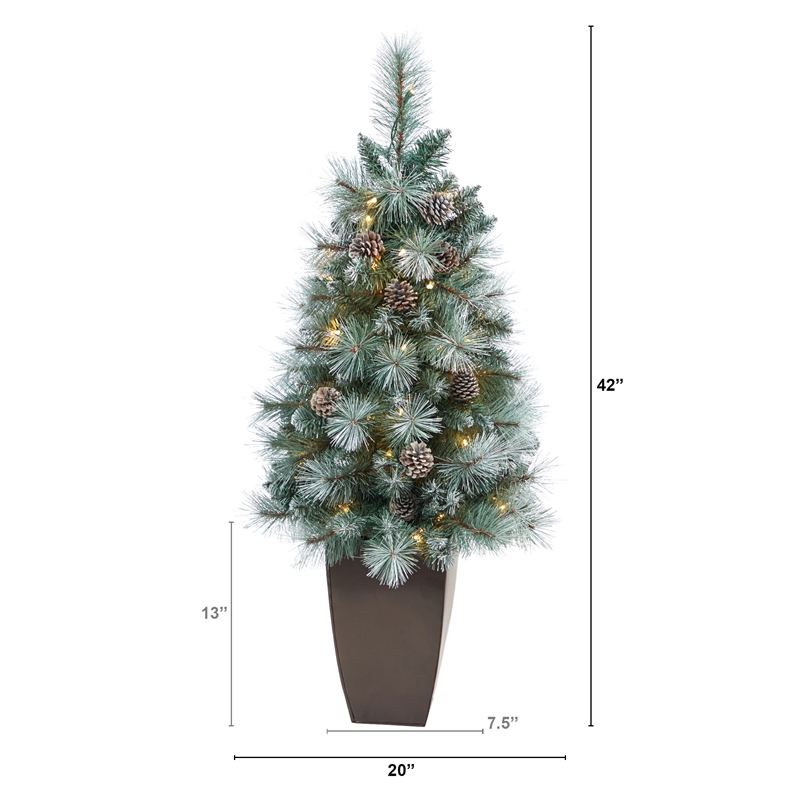 Nearly Natural 3.5ft Frosted Tip BC Mountain Pine Christmas Tree in White