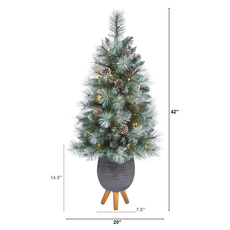 Nearly Natural 3.5ft Frosted Tip BC Mountain Pine Christmas Tree in White