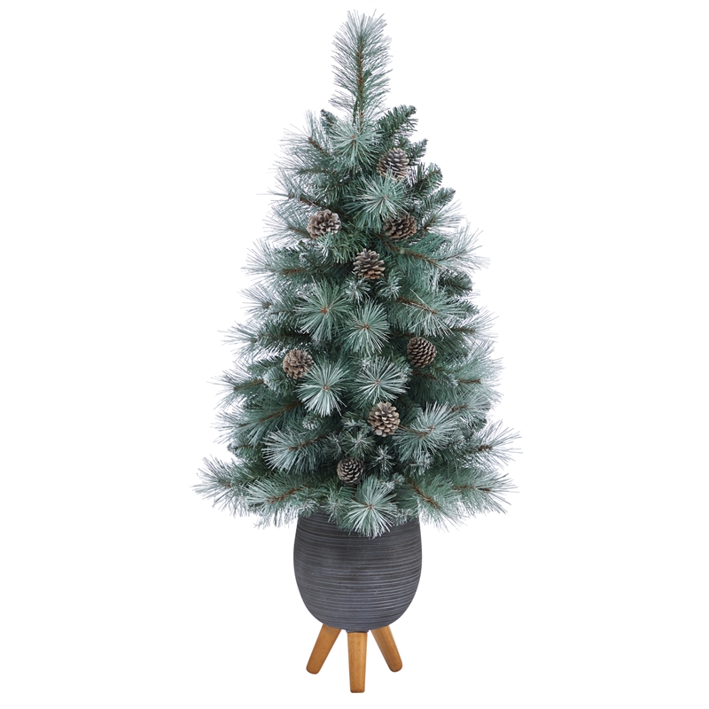 Nearly Natural 3.5ft Frosted Tip BC Mountain Pine Christmas Tree in White