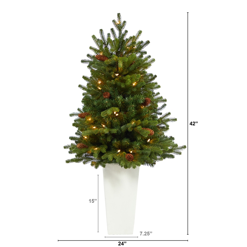 Nearly Natural 3.5ft Yukon Mountain Fir Christmas Tree w/ 50 Clear Lights