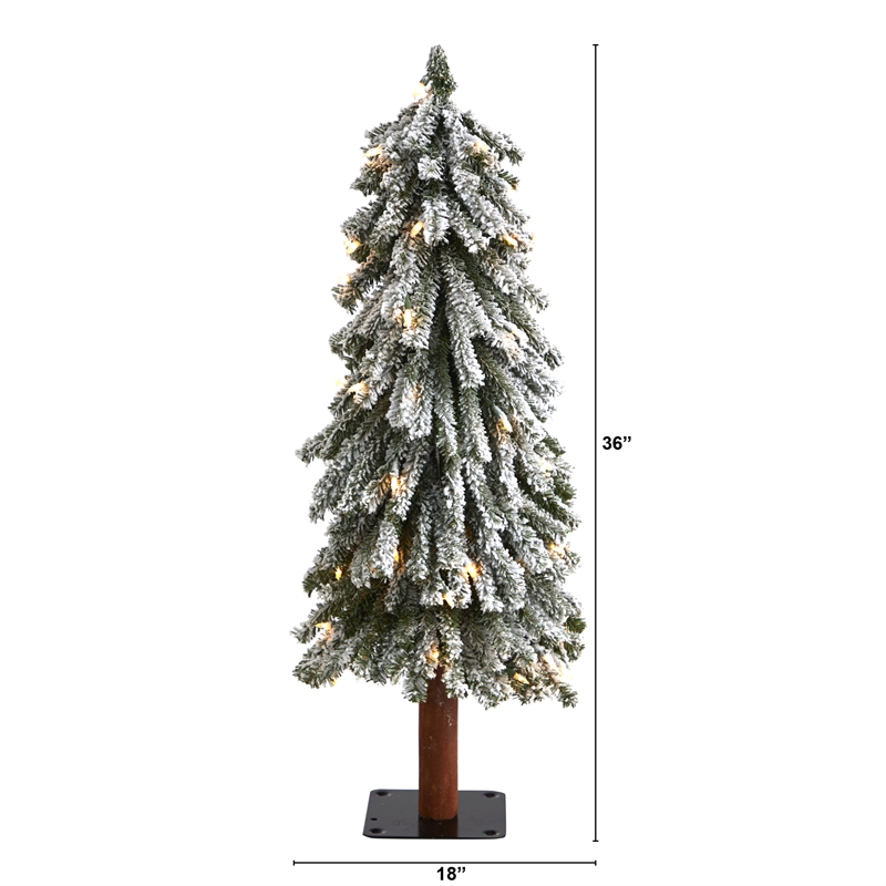 Nearly Natural 3ft Flocked Grand Alpine Christmas Tree w/50 Clear LED in White