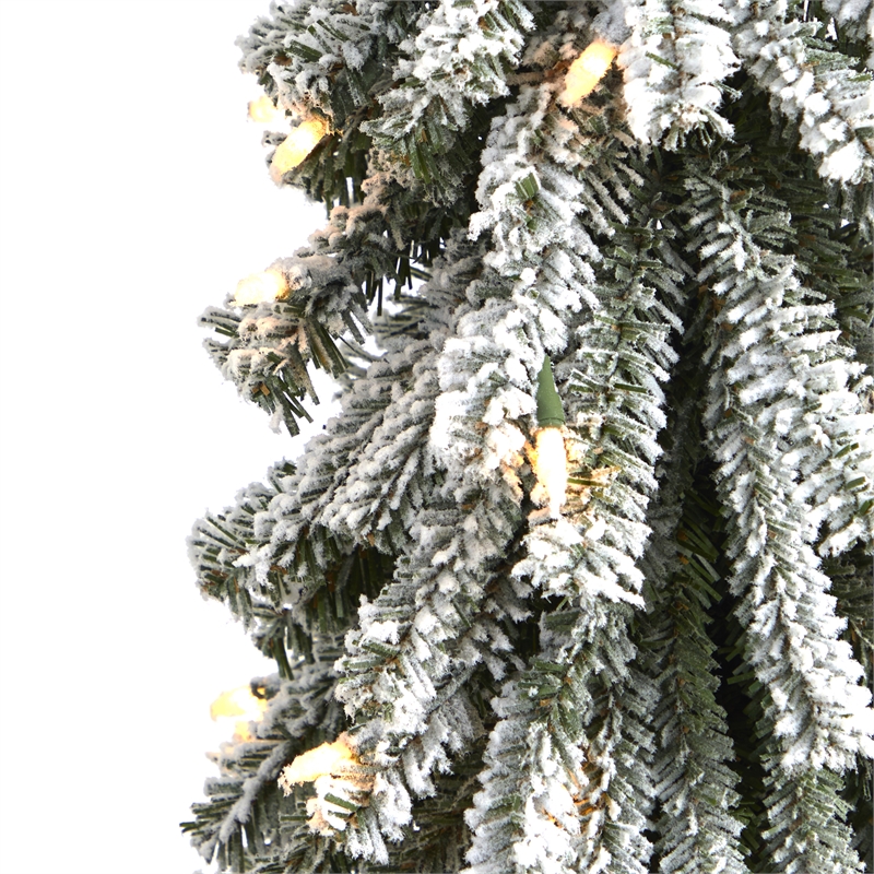Nearly Natural 3ft Flocked Grand Alpine Christmas Tree w/50 Clear LED in White