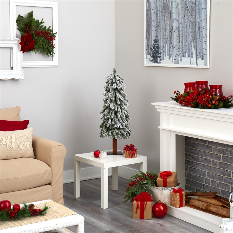 Nearly Natural 3ft Flocked Grand Alpine Christmas Tree w/50 Clear LED in White