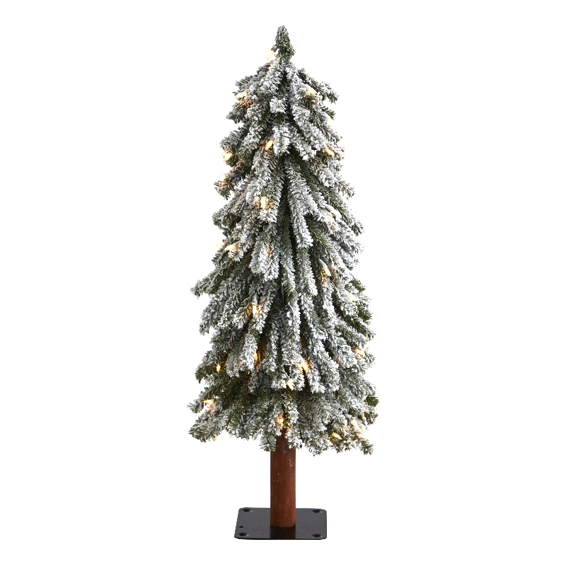 Nearly Natural 3ft Flocked Grand Alpine Christmas Tree w/50 Clear LED in White