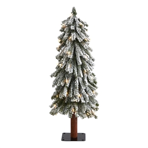 Nearly Natural 3ft Flocked Grand Alpine Christmas Tree w/50 Clear LED in White