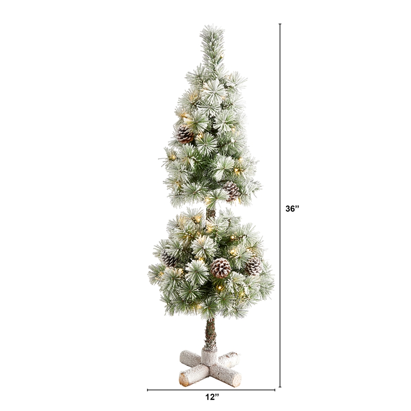 Nearly Natural 3ft Flocked Christmas Tree Topiary w/ 50 Warm White LED