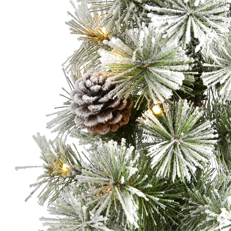 Nearly Natural 3ft Flocked Christmas Tree Topiary w/ 50 Warm White LED