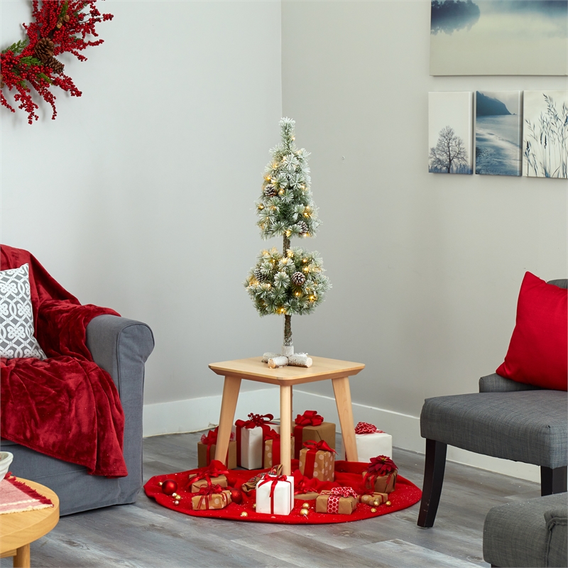 Nearly Natural 3ft Flocked Christmas Tree Topiary w/ 50 Warm White LED