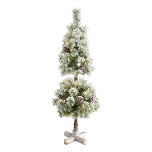 Nearly Natural 3ft Flocked Christmas Tree Topiary w/ 50 Warm White LED