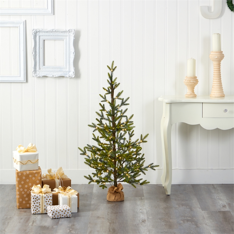 Nearly Natural 4ft Fraser Fir Natural Look Christmas Tree w/ 100 Clear LED