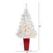 Nearly Natural 4.5ft White Christmas Tree w/ 100 Clear LED Lights in Red Planter