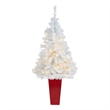 Nearly Natural 4.5ft White Christmas Tree w/ 100 Clear LED Lights in Red Planter