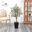 Nearly Natural 4.5ft Olive Artificial Tree in Black Metal Planter in Green
