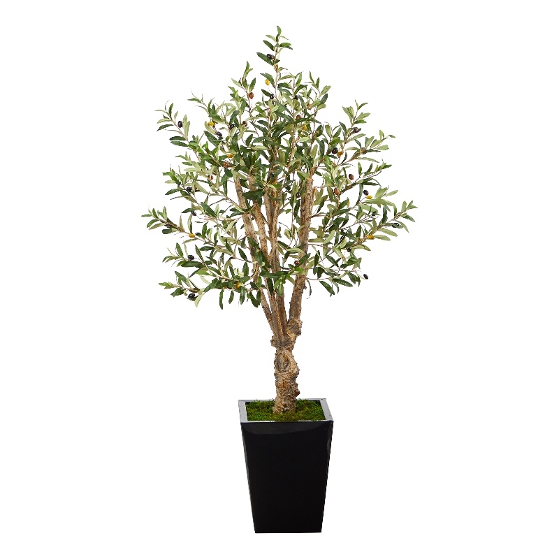 Nearly Natural 4.5ft Olive Artificial Tree in Black Metal Planter in Green