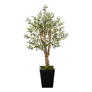 Nearly Natural 4.5ft Olive Artificial Tree in Black Metal Planter in Green