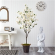 Nearly Natural 6ft Cherry Blossom Artificial Tree in Metal Pail w/ Rope