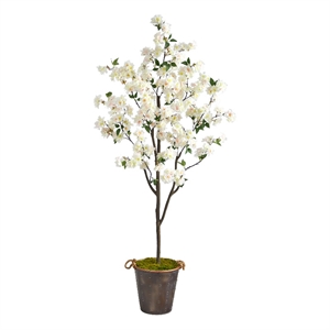 Nearly Natural 6ft Cherry Blossom Artificial Tree in Metal Pail w/ Rope