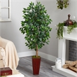 Nearly Natural 5ft Ficus Artificial Tree in Bamboo Planter in Green