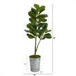 Nearly Natural 4ft Fiddle Leaf Fig Artificial Tree in Metal Planter in Green