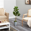 Nearly Natural 4ft Fiddle Leaf Fig Artificial Tree in Metal Planter in Green