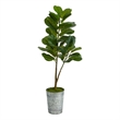 Nearly Natural 4ft Fiddle Leaf Fig Artificial Tree in Metal Planter in Green