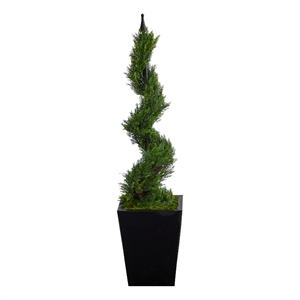Nearly Natural 44&quot Cypress Spiral Topiary Artificial Tree in Black Metal Planter