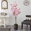 Nearly Natural 5.5ft Cherry Blossom Artificial Tree in Ribbed Metal Planter