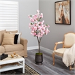 Nearly Natural 5.5ft Cherry Blossom Artificial Tree in Ribbed Metal Planter