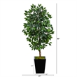 Nearly Natural 5ft Ficus Artificial Tree in Black Metal Planter in Green