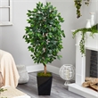 Nearly Natural 5ft Ficus Artificial Tree in Black Metal Planter in Green
