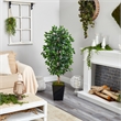 Nearly Natural 5ft Ficus Artificial Tree in Black Metal Planter in Green