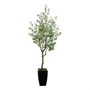 Nearly Natural 64&quot Eucalyptus Artificial Tree in Black Metal Planter in Pink