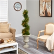 Nearly Natural 5ft Spiral Cypress Tree in Sand Finished Urn w/ 80 Clear LED