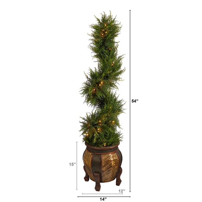 Nearly Natural 4.5ft Spiral Cypress Tree in Planter w/ 80 Clear LED Lights