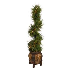 Nearly Natural 4.5ft Spiral Cypress Tree in Planter w/ 80 Clear LED Lights