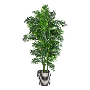 Nearly Natural 6ft Curvy Parlor Palm Tree in Black & White Natural Jute & Cotton