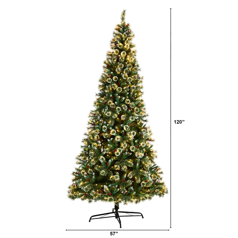 Nearly Natural 10ft Frosted Swiss Pine Christmas Tree w/ 850 Clear LED Lights