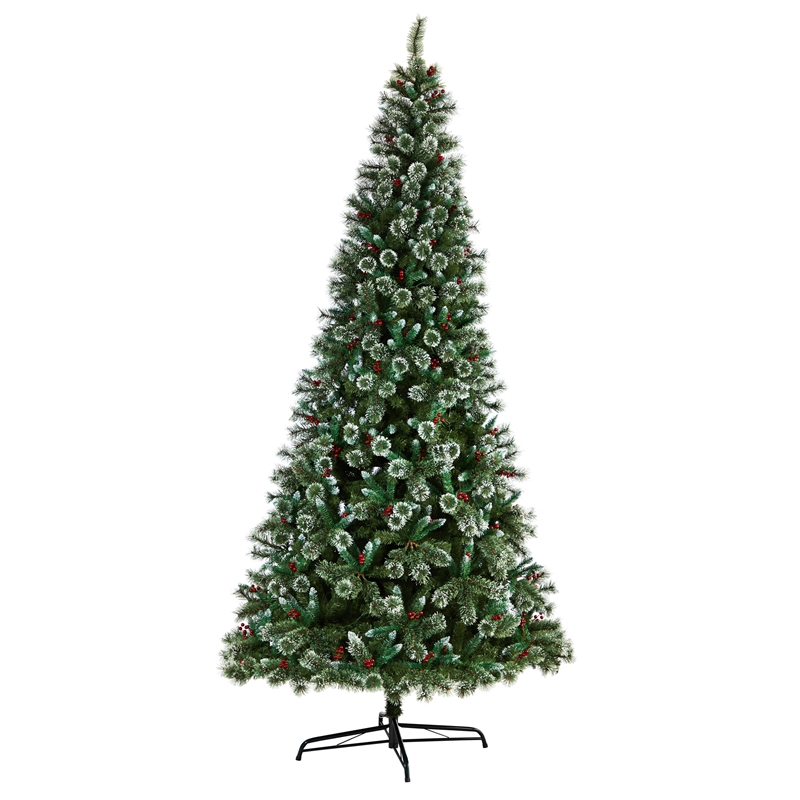 Nearly Natural 10ft Frosted Swiss Pine Christmas Tree w/ 850 Clear LED Lights