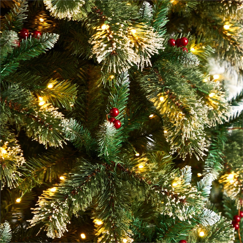 Nearly Natural 10ft Frosted Swiss Pine Christmas Tree w/ 850 Clear LED Lights
