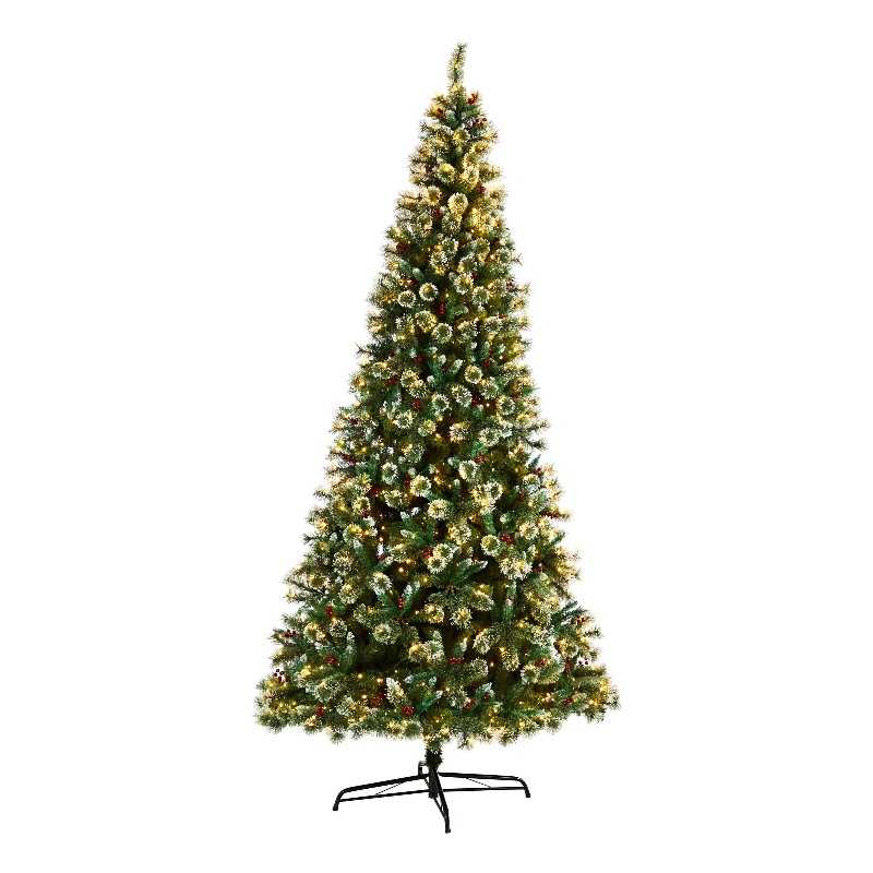 Nearly Natural 10ft Frosted Swiss Pine Christmas Tree w/ 850 Clear LED Lights