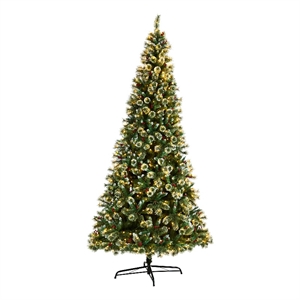 Nearly Natural 10ft Frosted Swiss Pine Christmas Tree w/ 850 Clear LED Lights