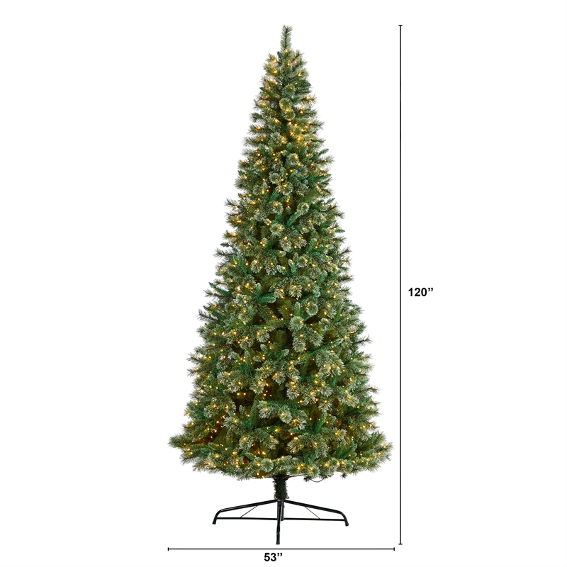 Nearly Natural 10ft Wisconsin Slim Snow Tip Pine Christmas Tree w/1050 Clear LED