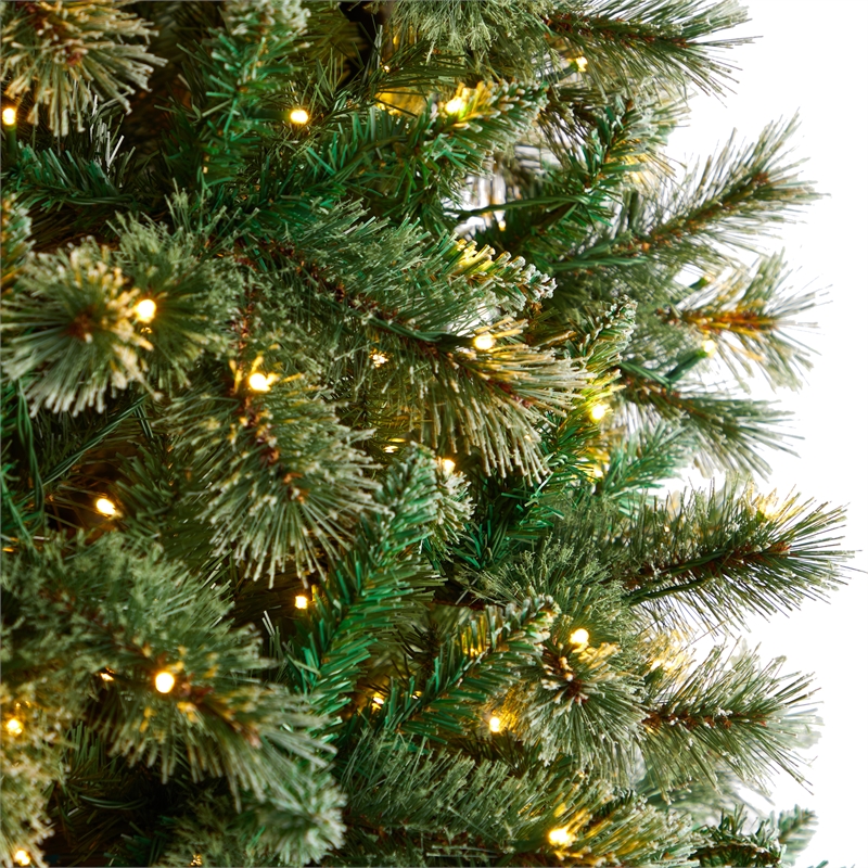 Nearly Natural 10ft Wisconsin Slim Snow Tip Pine Christmas Tree w/1050 Clear LED