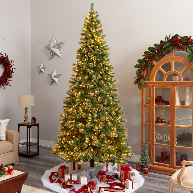 Nearly Natural 10ft Wisconsin Slim Snow Tip Pine Christmas Tree w/1050 Clear LED