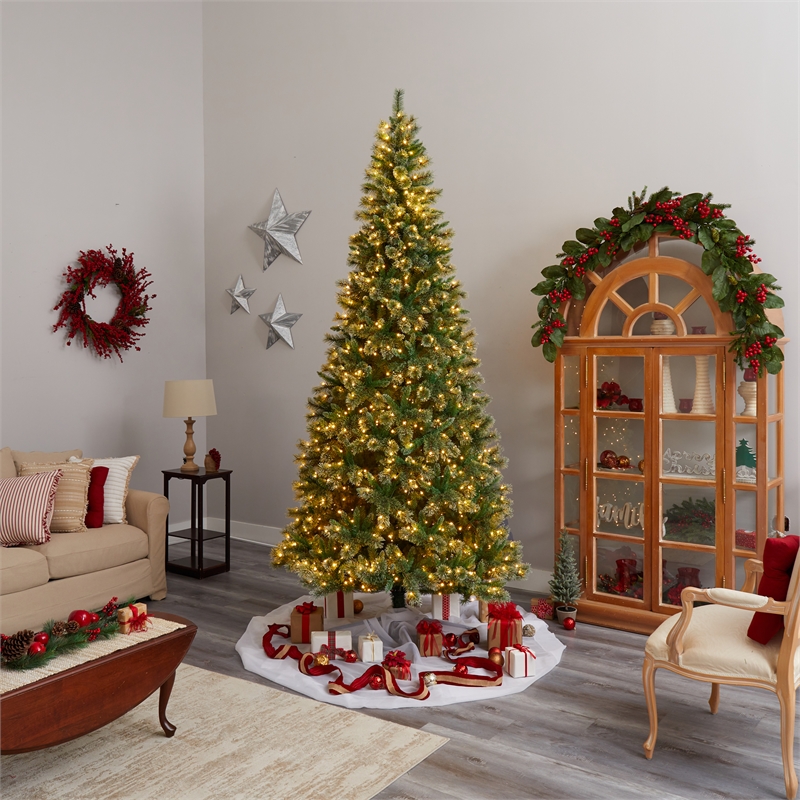 Nearly Natural 10ft Wisconsin Slim Snow Tip Pine Christmas Tree w/1050 Clear LED
