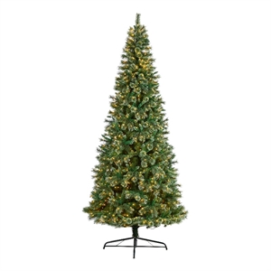 Nearly Natural 10ft Wisconsin Slim Snow Tip Pine Christmas Tree w/1050 Clear LED