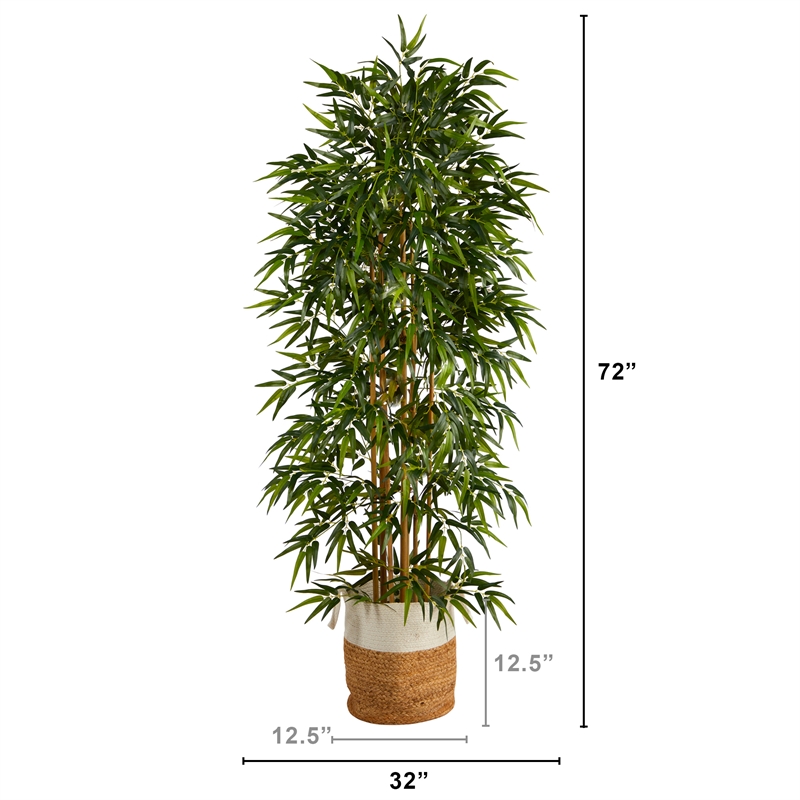 Nearly Natural 6ft Artificial Bamboo Tree with Handmade Jute & Cotton Basket