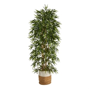Nearly Natural 6ft Artificial Bamboo Tree with Handmade Jute & Cotton Basket