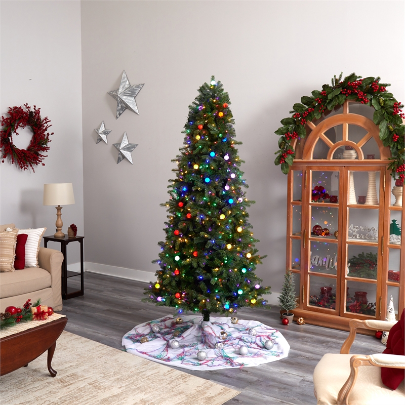 Nearly Natural 7.5ft Montana Mountain Fir Christmas Tree w/ 650 Multi Color LED